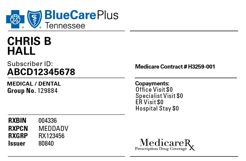 BlueCare Plus ID card with Medicare RX